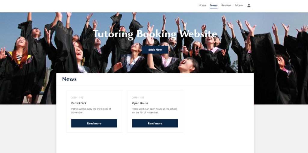 Example booking website for tutoring