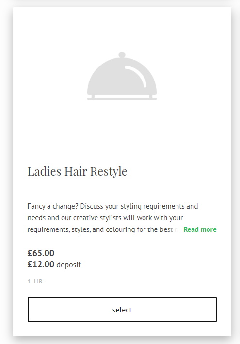 How the clients will see the service on your booking page detailing full cost and deposit amount needed