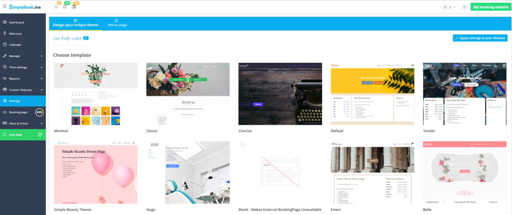 Configuración de diseño de plantilla de tema