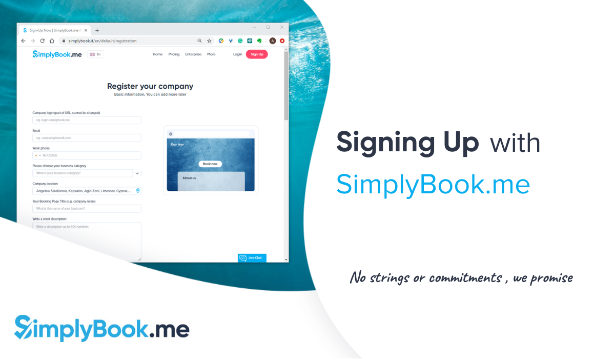 Signing up with SimplyBook.me