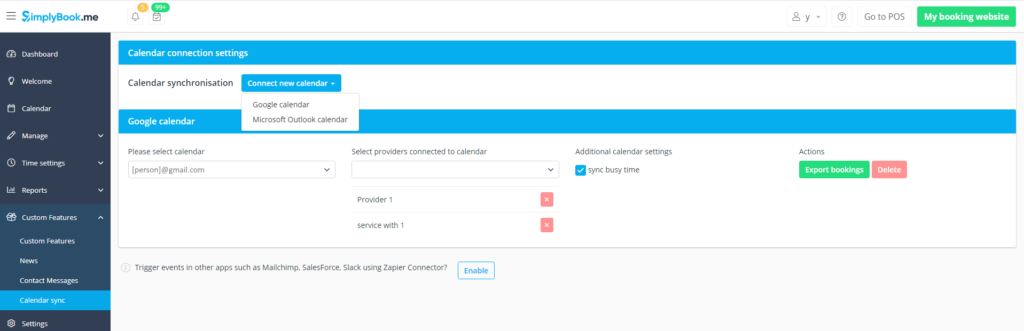 Calendar sync settings