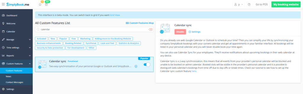 Activation de la synchronisation du calendrier