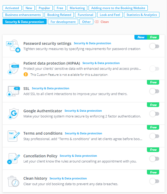 Free security custom features