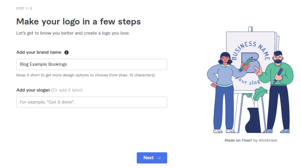 Creador de logos de Fiverr paso uno