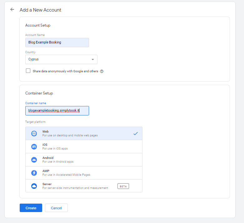 Creating a container in Google Tag Manager