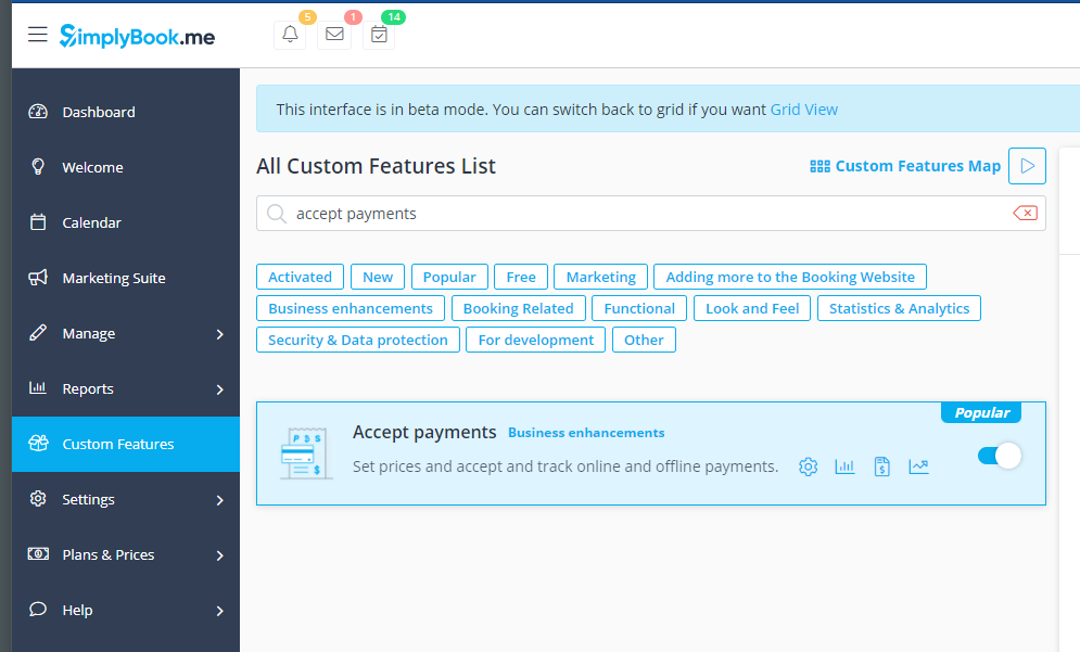 Página de funciones personalizadas para aceptar pagos 