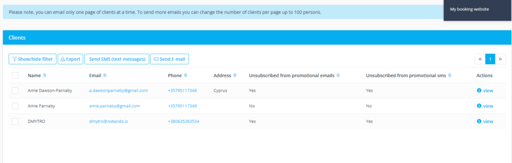 Monitor bookings by the client 