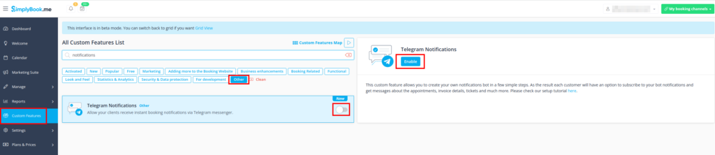 Activer la fonction de notification de télégramme