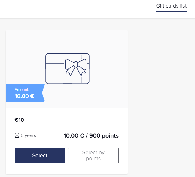 canjear puntos del sistema de fidelización como tarjetas regalo