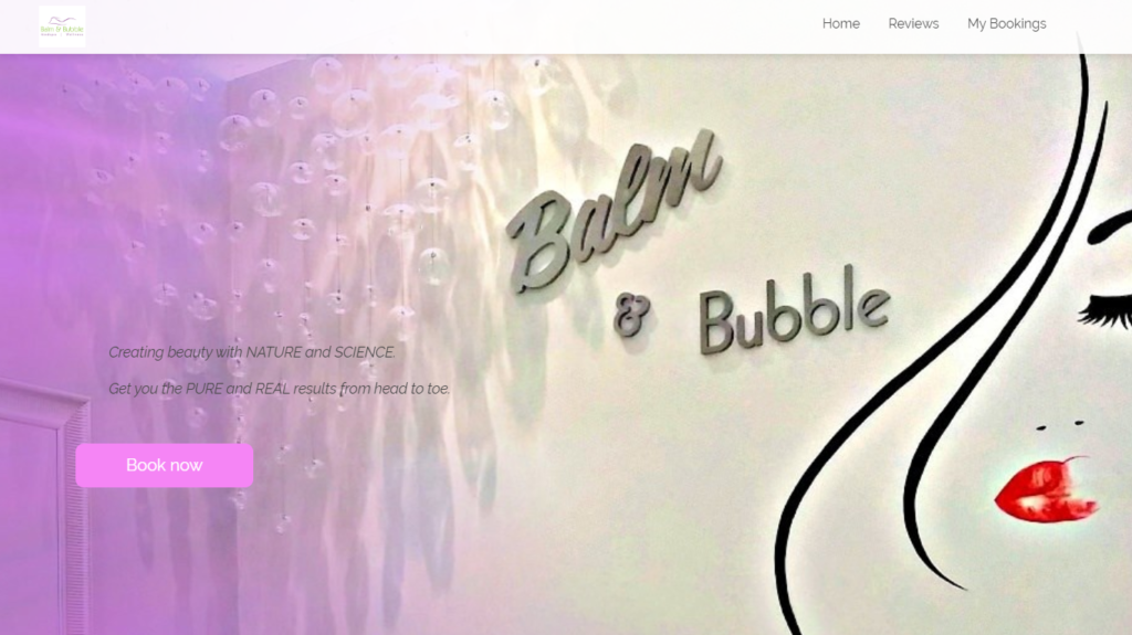 schöne Buchungswebsite für Balm &amp; bubble mit zwei Standorten
