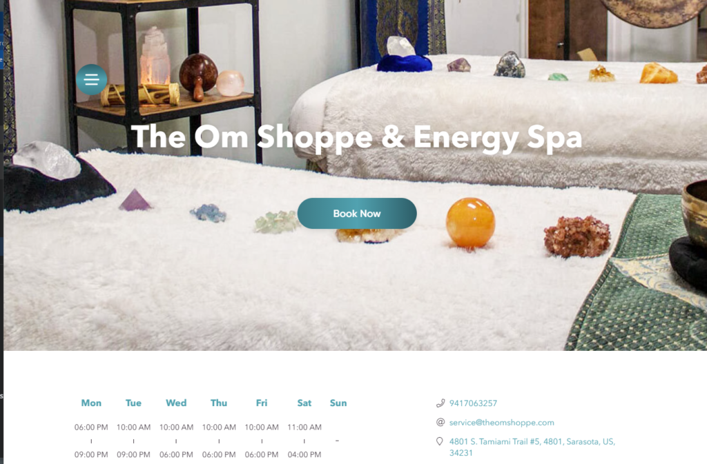 Attraktive Buchungswebsite für den Om Shoppe &amp; Energy spa