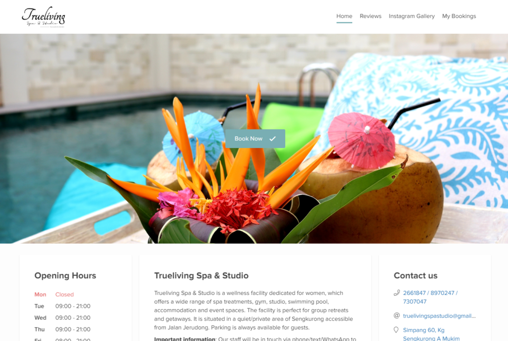 Schöne Buchungswebsite für Trueliving Spa in Brunei