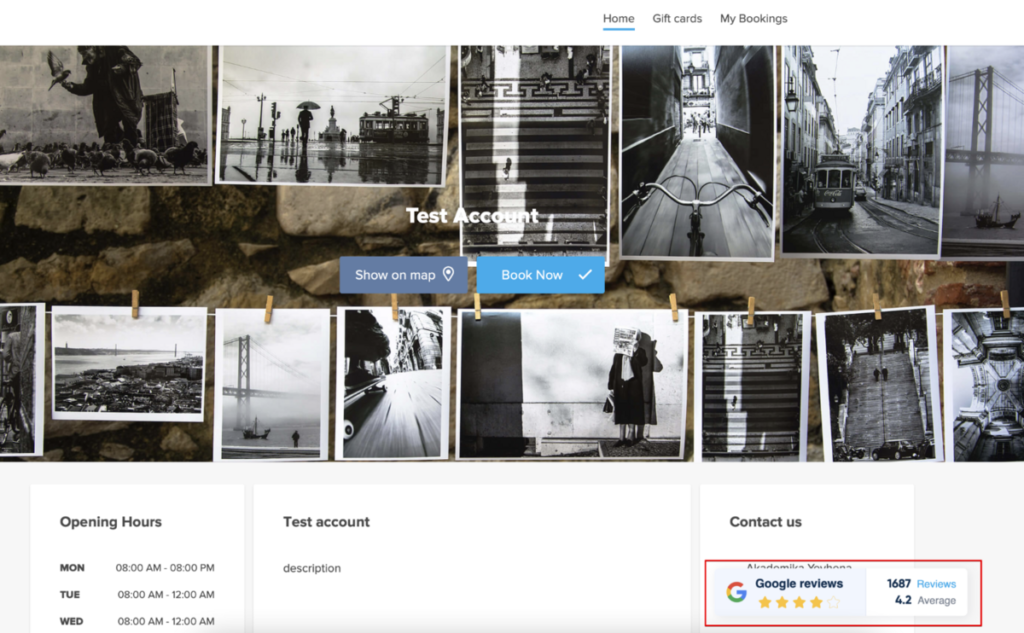 Google Reviews display on SimplyBook.me website