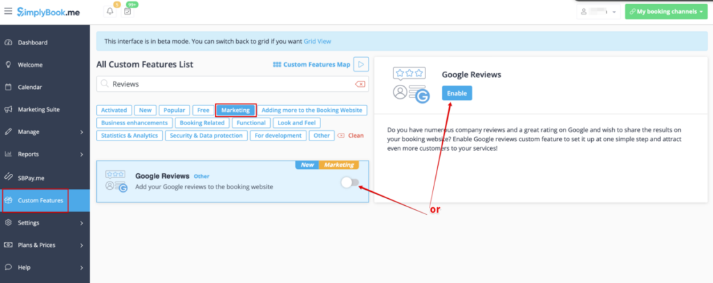 Habilitar las reseñas de Google