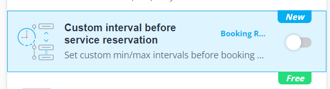 intervalo personalizado antes de la reserva de servicio característica personalizada