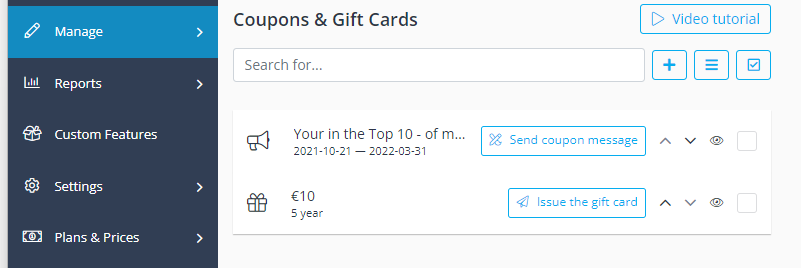 create coupons and gift cards with discounts. values, parameters and expiry dates