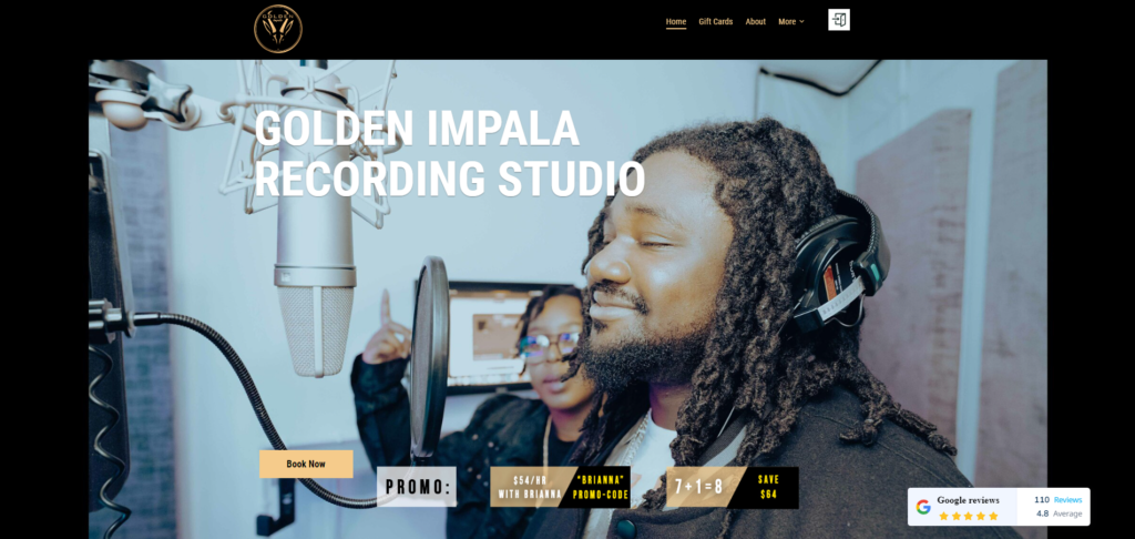 página de inicio del estudio de grabación golden impala