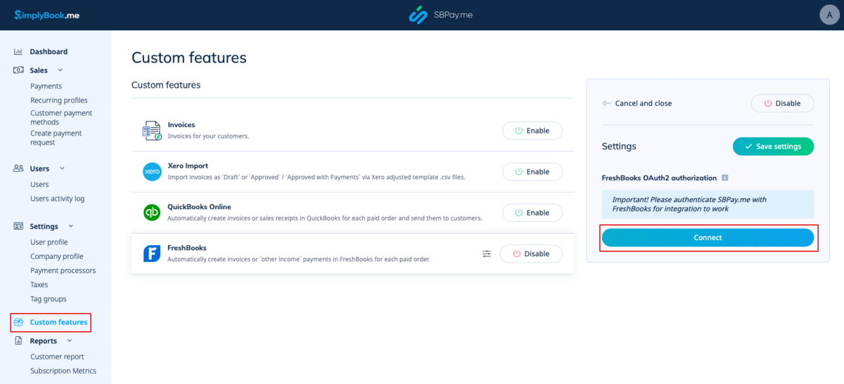 Chemin d'accès à FreshBooks