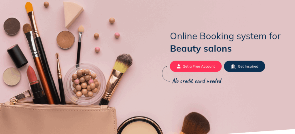 Cosmetic products with text promoting beauty salon online booking—start with SimplyBook.me today.