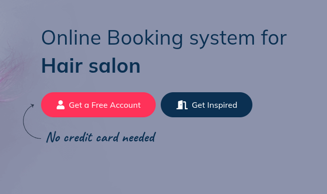 Graphic of the SimplyBook.me hair salon booking system with sign-up options