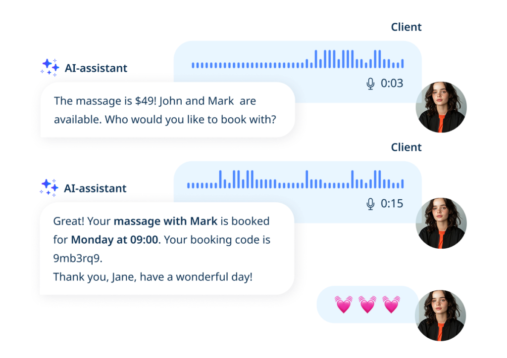 an example of how AI Voice Booking words from Simplybook.me